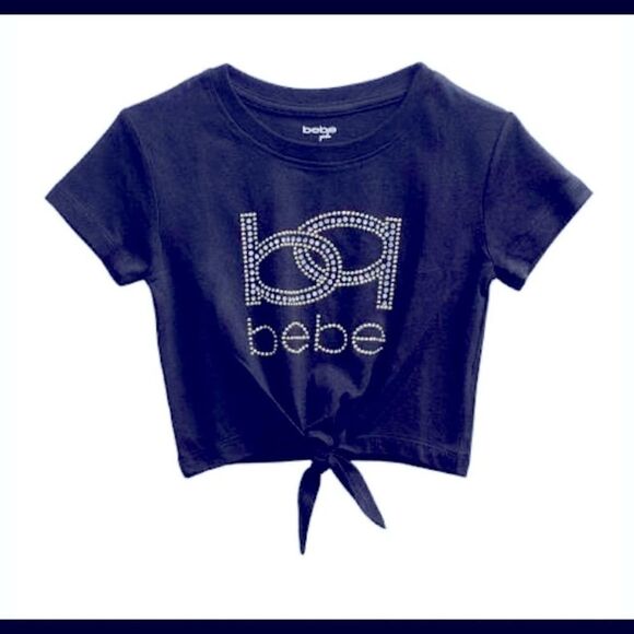 🛍Toddler BeBe Girls Rhinestone Black Logo knot -Front Top- - Picture 1 of 13